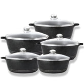 Huitich 10-piece nonstick cookware set with black pots and glass lids for versatile cooking